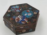an image of a small black and blue box with flowers on it