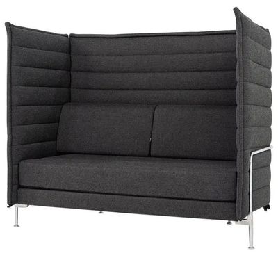 une photo d'un canapé gris avec une assise noire et une structure métallique