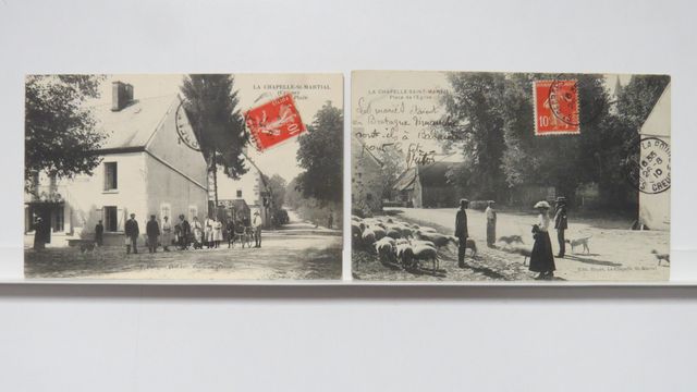 La Chapelle-St-Martial : Lot de 2cpa (TBE). La Place + Place de l...