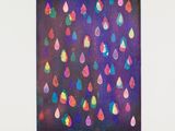 an image of a painting of colorful raindrops on a purple background