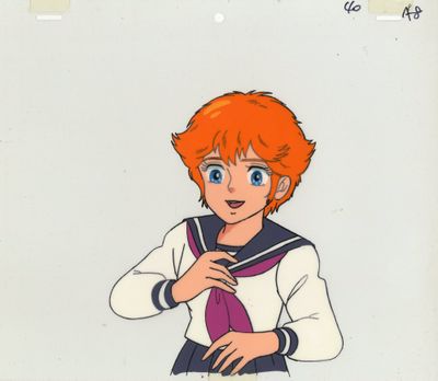 cellule d'animation représentant une femme en costume marin avec une cravate