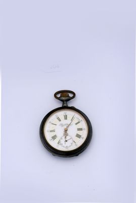 Régulateur simple de 30 lignes en acier, cadran en émail bla…