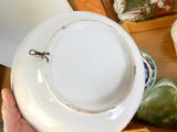 someone is holding a white plate with a small spider on it