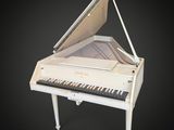 une image représentant un piano à queue blanc sur fond noir