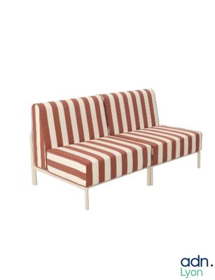 a red and white striped couch on a white background