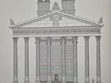 an illustration of a drawing of a building with columns and a roof