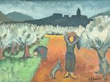un tableau représentant un homme et une femme dans un champ
