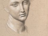 an old drawing of a woman ' s head with a long hair