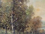 an image of a painting of a landscape with trees and a river