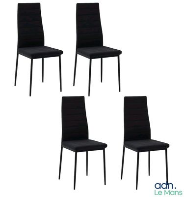 lot de quatre chaises de salle à manger en cuir noir avec des pieds en métal