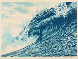 a blue and white print of a wave in the ocean