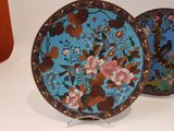 two decorative plates on display on a white table