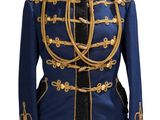 the jacket is blue and gold with gold trimmings on it