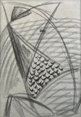 dessin représentant un bateau arborant un drapeau, avec une vague en arrière-plan