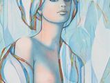 painting of a woman with a towel wrapped around her head