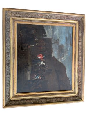an image of a painting of a man with a hat and flowers