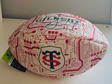 an image of a football shaped pillow on a table