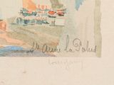 a watercolor painting of a train coming down the tracks
