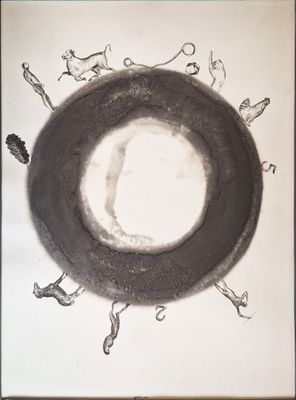 un dessin représentant un cercle autour duquel des personnes marchent