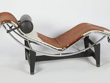 an image of a chaise lounge chair with a brown leather seat