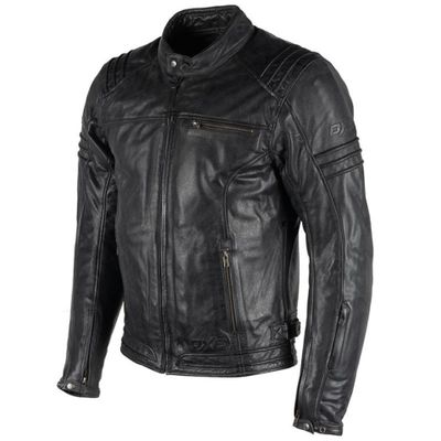 a black leather jacket on a white background
