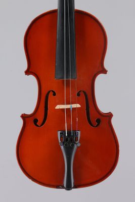 a close up of a violin with a bow on a white background