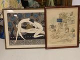 two framed pictures of a woman sitting on a couch