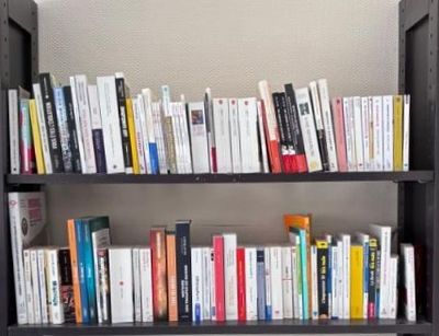 une étagère contenant de nombreux livres dans une pièce
