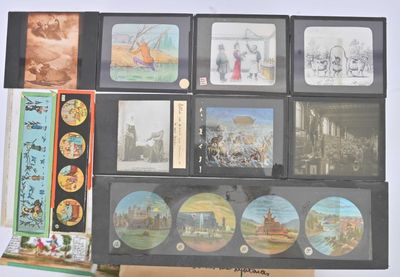 many pictures of people on display in a display case