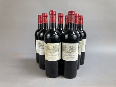six bottles of red wine are lined up in a row