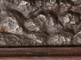 a close up of a painting of a mountain range