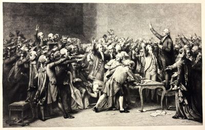 un vieux tableau représentant un groupe de personnes réunies autour d'une table