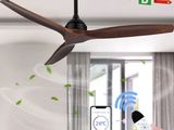 une personne tenant une télécommande devant un ventilateur de plafond