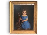 portrait d'une jeune fille en robe bleue tenant un violon