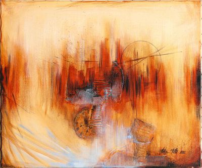 une peinture abstraite représentant une peinture représentant une personne au milieu d'une peinture
