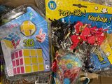 a box full of toys that are sitting on a table