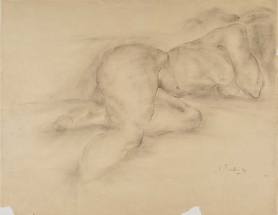 une image représentant le dessin d'une femme nue allongée par terre