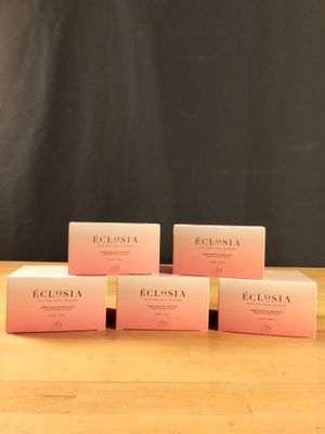 quatre boîtes de savon Ecosia posées sur une table en bois