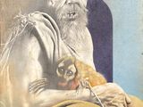 painting of an old man holding a baby monkey in his lap