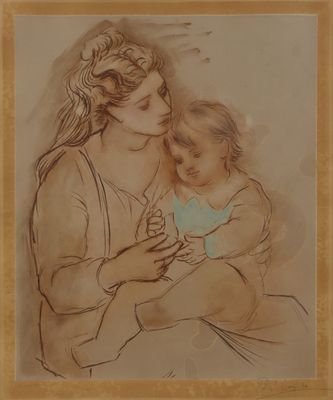 l'image d'un dessin représentant une femme tenant un enfant dans ses bras
