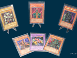 six cards of different types are displayed on a blue background