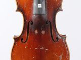 a close up of a violin with a bow on a white background