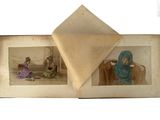an open book with two pictures of a woman and a child