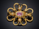 a pink sapphire and diamond broochle, by van cleef