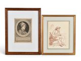 deux reproductions encadrées représentant un homme et une femme assis sur un banc