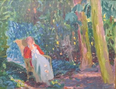 Louis DESBOIS (1878-1937) La sieste au jardin ou Figure assi… - Photo 1