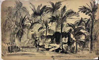 une image représentant un dessin d'une maison au milieu de la jungle