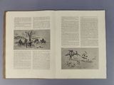 an open book with pictures of horses and people in a field