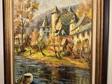 a painting hanging on the wall of a room