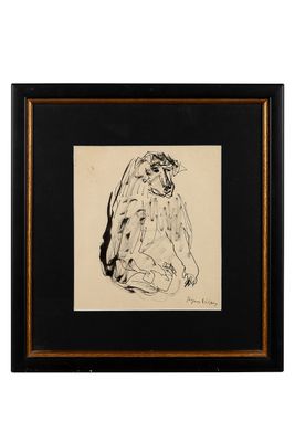 un dessin en noir et blanc représentant une femme assise à genoux